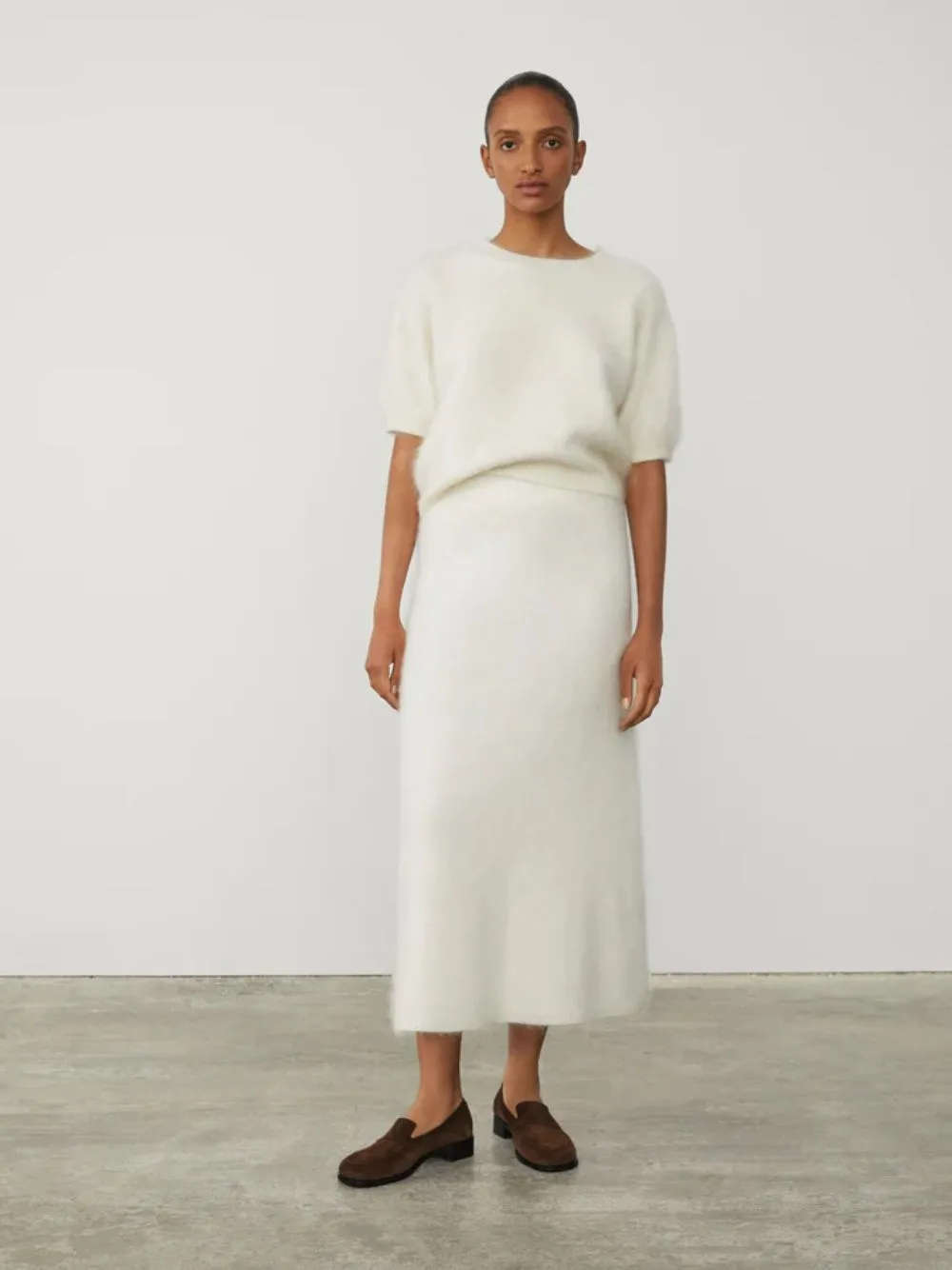 Cream Asta Brushed Cashmere Skirt sold by Fashion Clinic