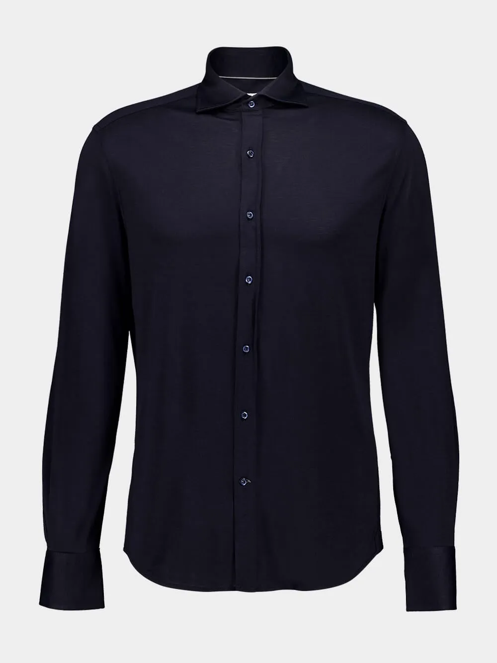 Dark Blue Silk-Cotton Spread Collar Shirt sold by Fashion Clinic product image thumbnail 2