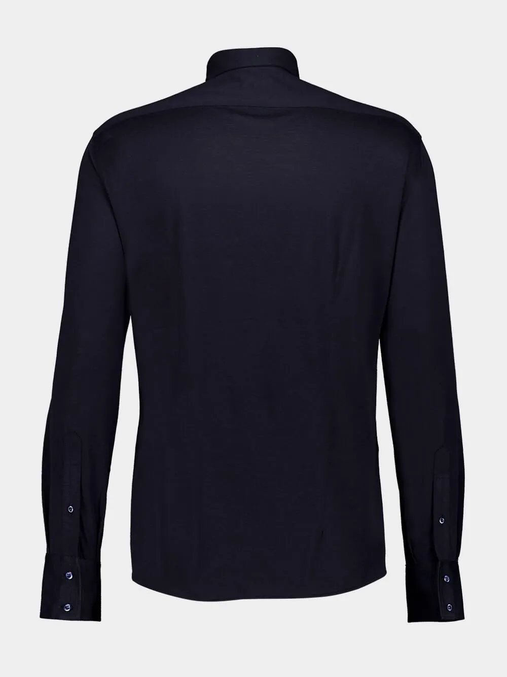 Dark Blue Silk-Cotton Spread Collar Shirt sold by Fashion Clinic product image thumbnail 4