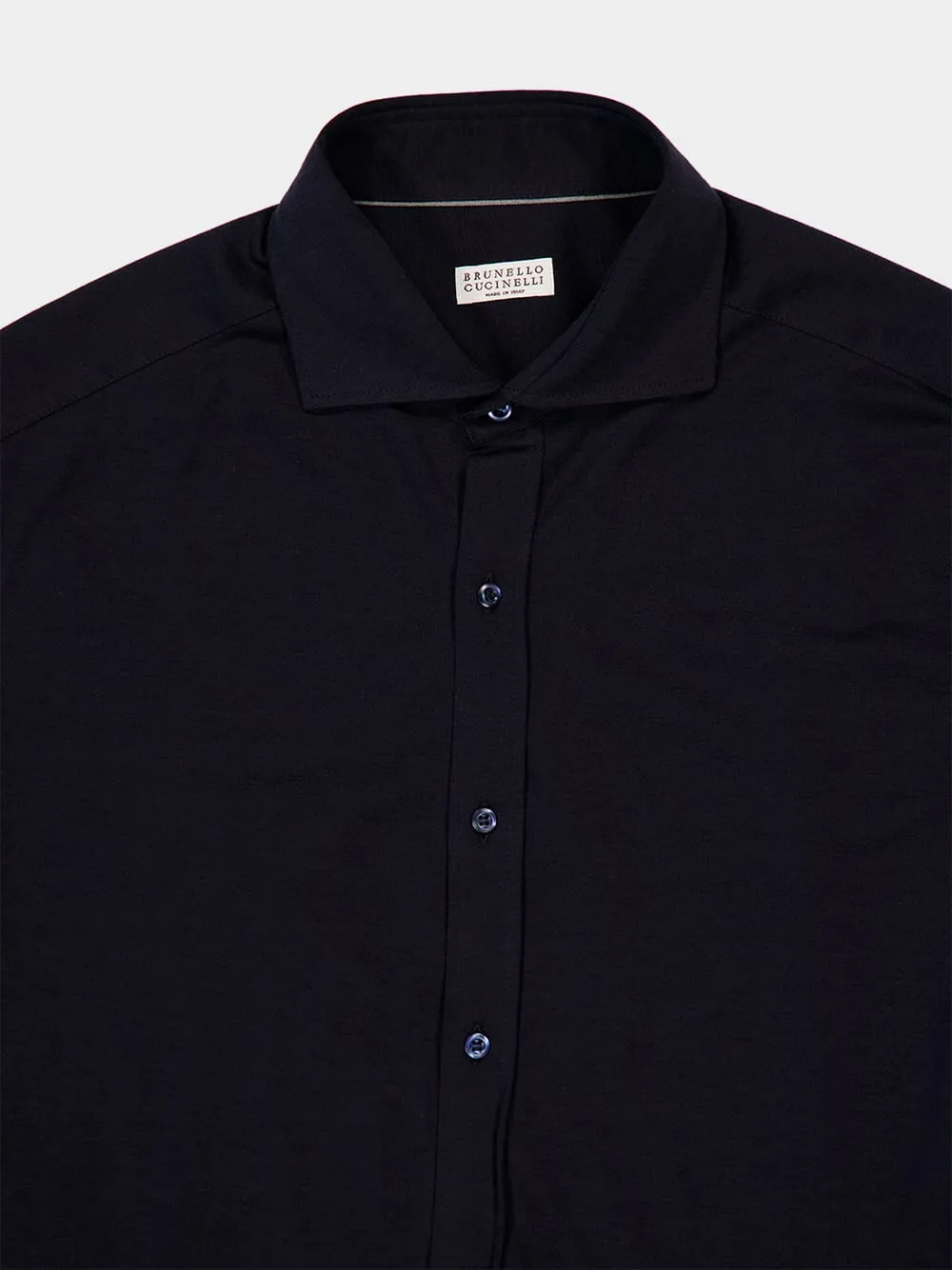 Dark Blue Silk-Cotton Spread Collar Shirt sold by Fashion Clinic product image thumbnail 5