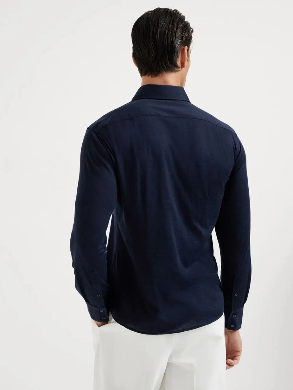 Dark Blue Silk-Cotton Spread Collar Shirt sold by Fashion Clinic product image thumbnail 3