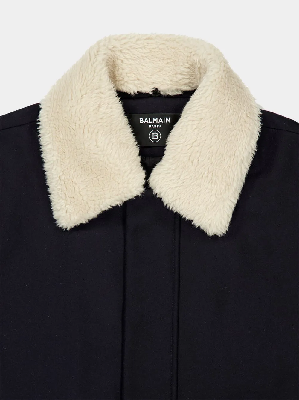 Dark Blue Wool Jacket with White Shearling Collar sold by Fashion Clinic product image thumbnail 3