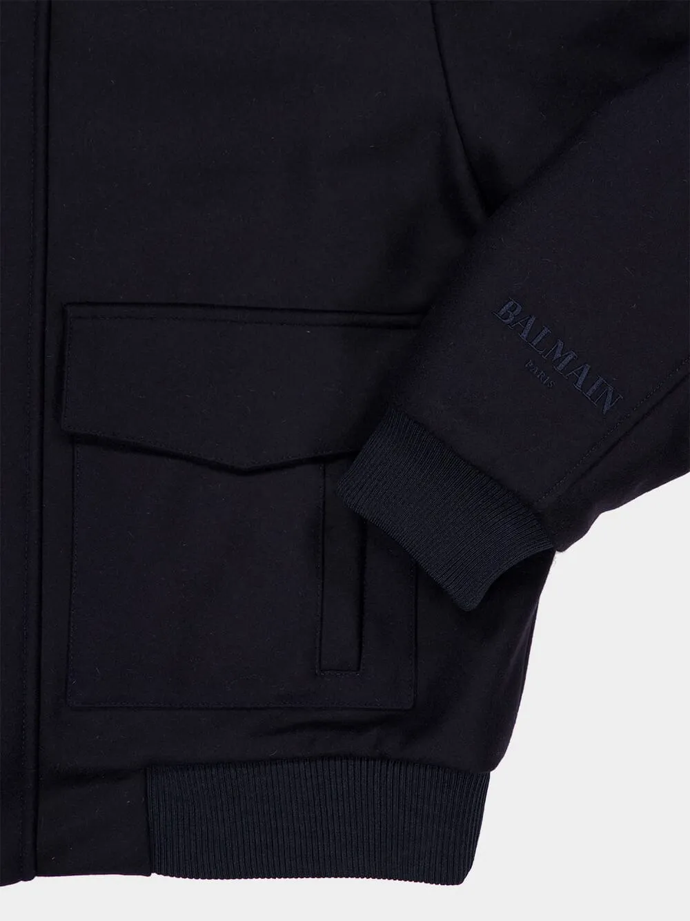 Dark Blue Wool Jacket with White Shearling Collar sold by Fashion Clinic product image thumbnail 4