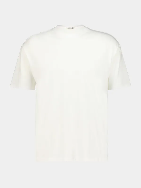 White Seamless Crew Neck Cotton T-Shirt made by Auralee