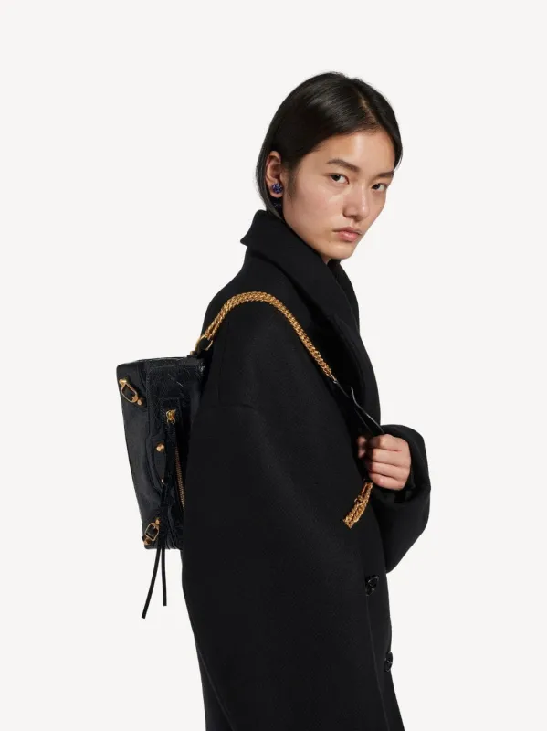 Black Le City Lambskin Clutch with Chain made by Balenciaga