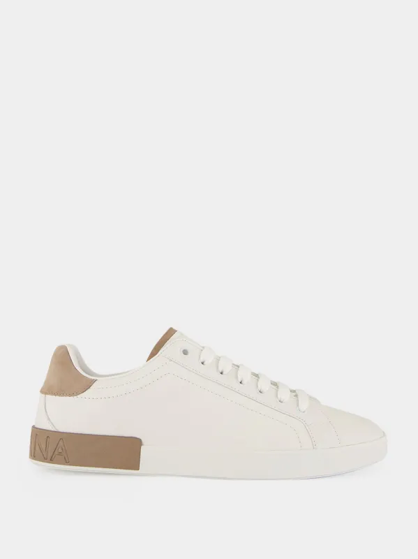 White and Brown Portofino Leather Sneakers made by Dolce & Gabanna