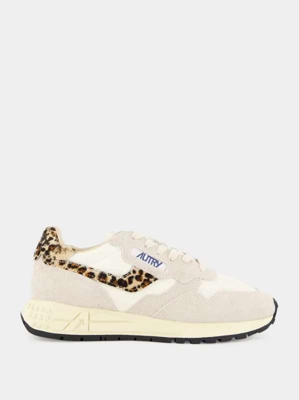 White and Leopard Reelwind Low Sneakers made by Autry