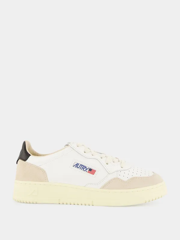 White and Black Medalist Leather Sneakers made by Autry