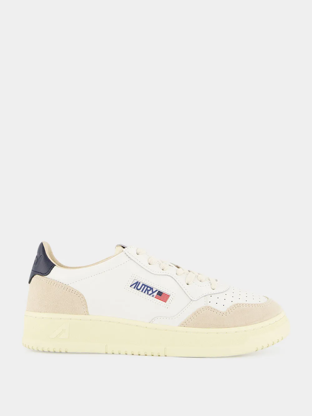 White and Blue Medalist Leather Sneakers sold by Fashion Clinic product image thumbnail 2