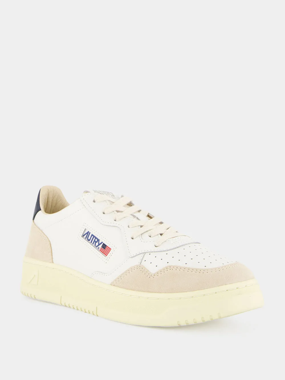 White and Blue Medalist Leather Sneakers sold by Fashion Clinic product image thumbnail 3
