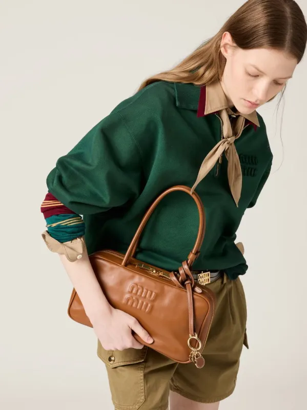 Cognac Medium Leather Top-Handle Bag made by Miu Miu