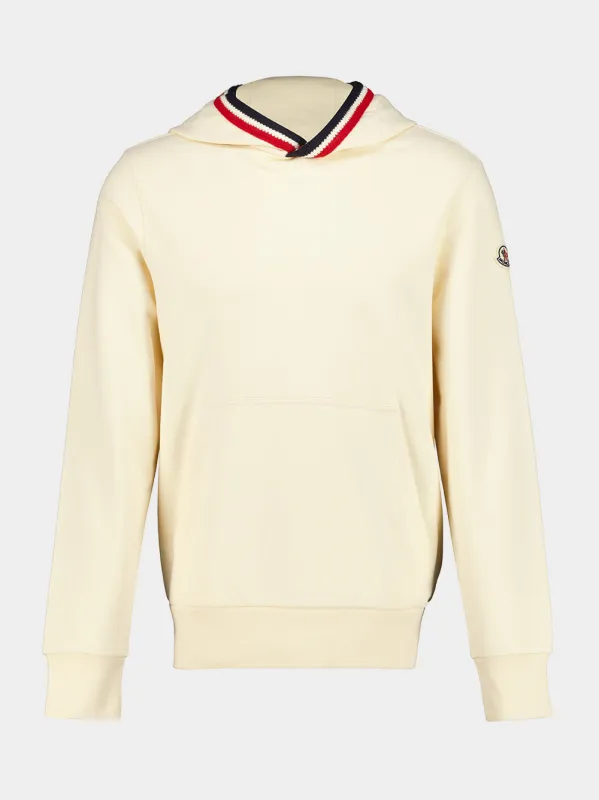 Cream Cotton Hooded Sweatshirt made by Moncler