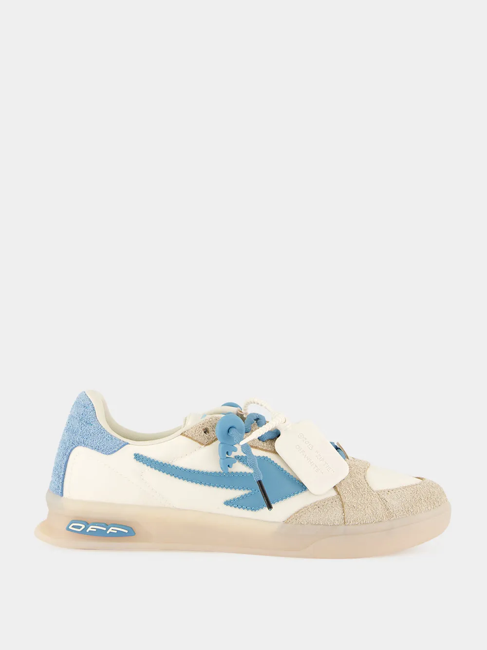 Cream White and Neon Blue End Of Play Sneakers sold by Fashion Clinic