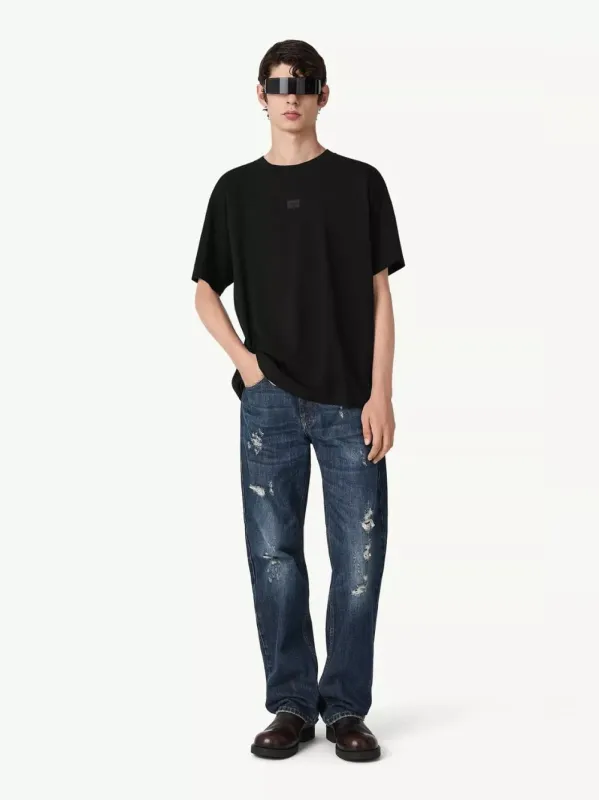 Black Cotton T-Shirt with Rubber Patch made by Maison Margiela