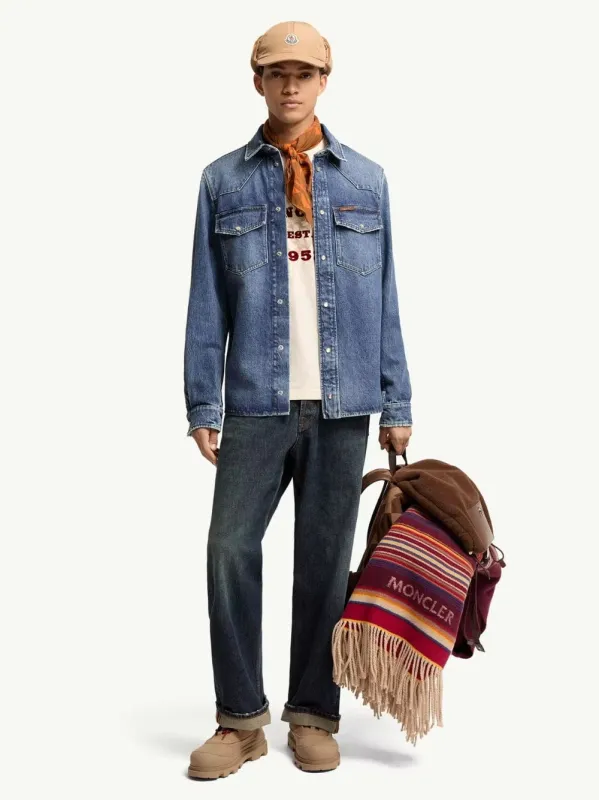 Blue Cotton Denim Shirt Jacket made by Moncler