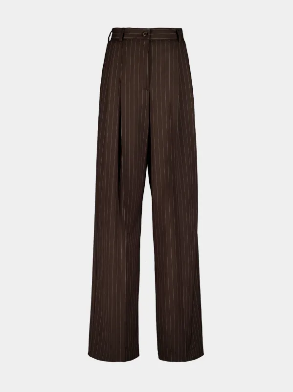 Brown Pinstripe Wool Wide-Leg Trousers made by Dolce & Gabanna