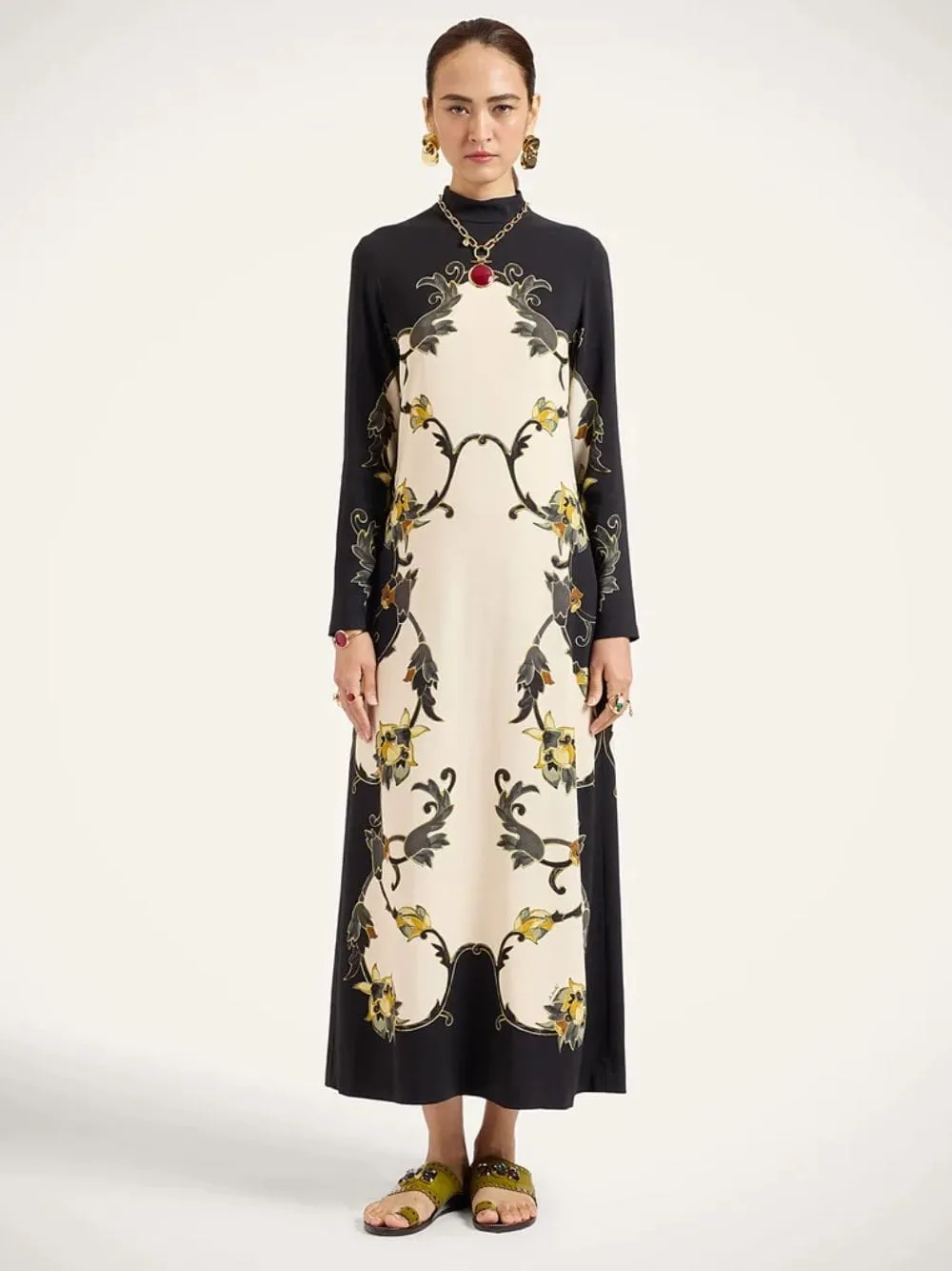Black Buttercup Print Satin Maxi Dress sold by Fashion Clinic