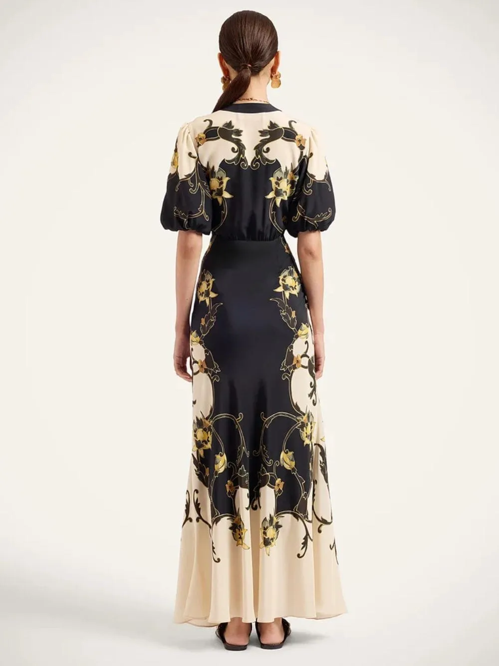 Black Buttercup Print Silk Maxi Dress sold by Fashion Clinic product image thumbnail 3