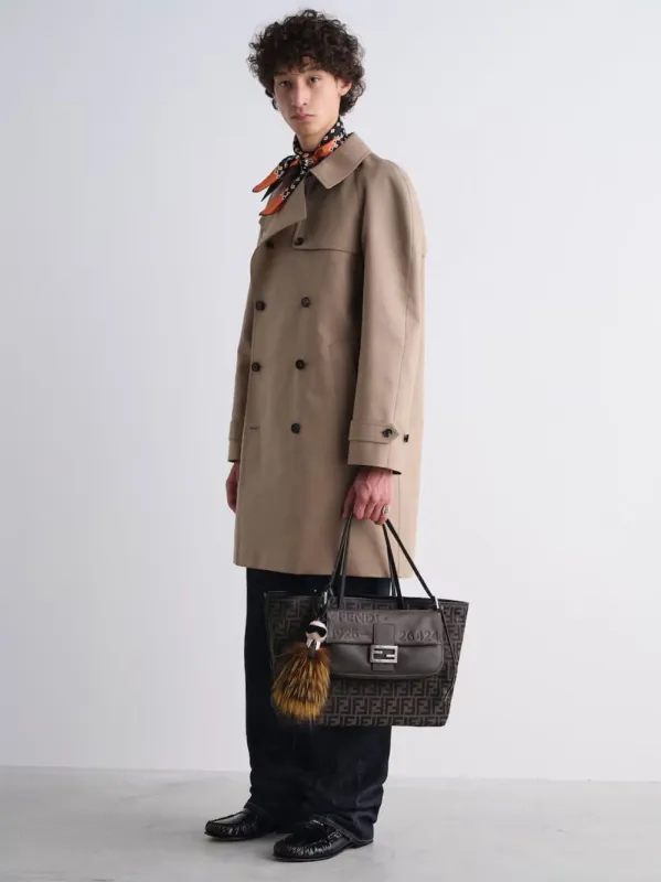 Beige Double-Breasted Trench Coat made by Fendi