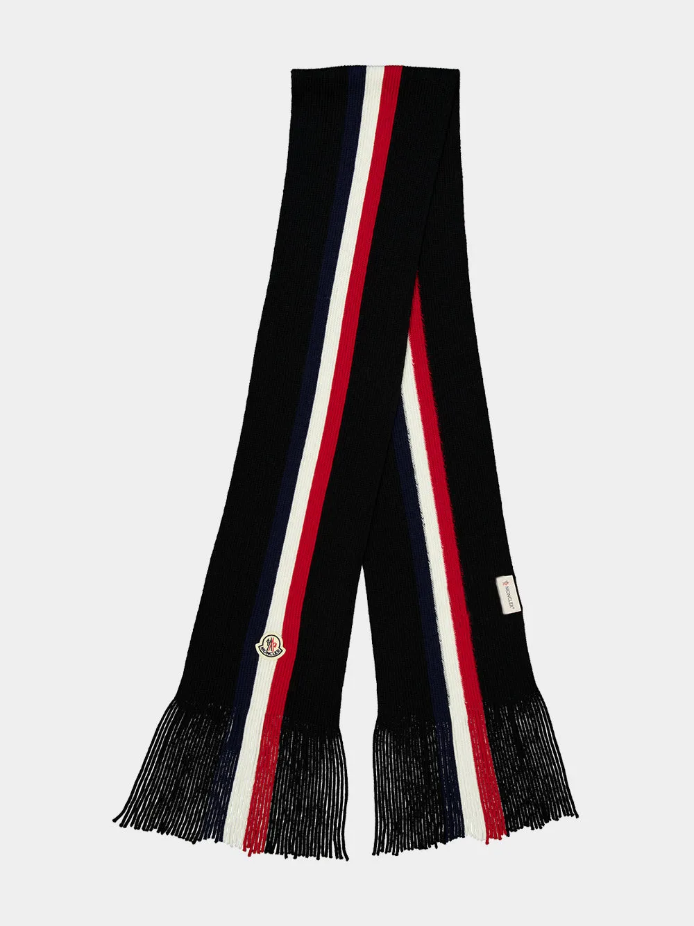 Black Tricolour Virgin Wool Scarf sold by Fashion Clinic product image thumbnail 2