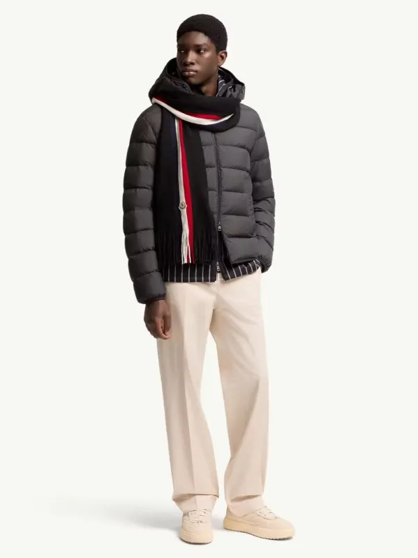 Black Tricolour Virgin Wool Scarf made by Moncler