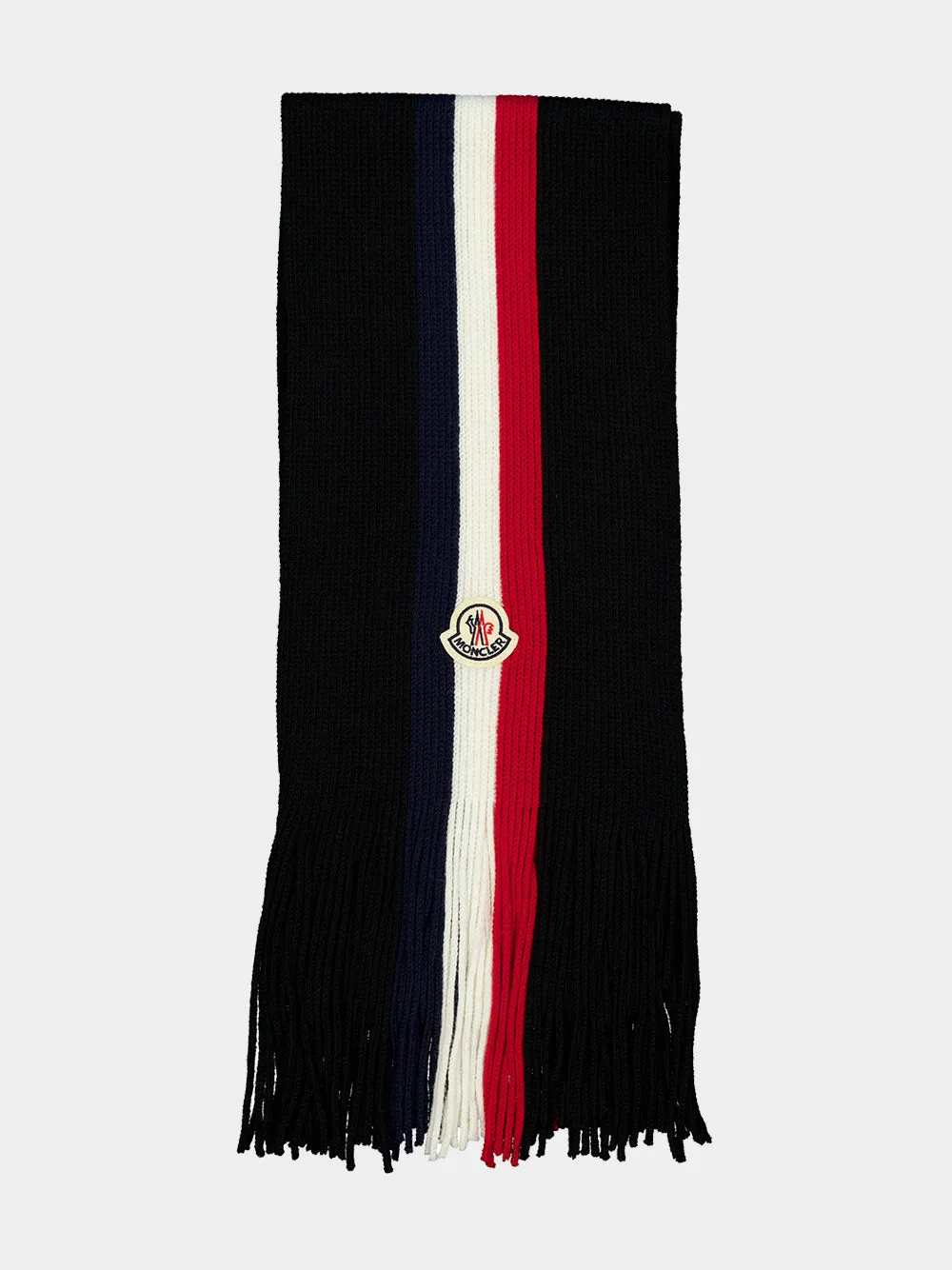 Black Tricolour Virgin Wool Scarf sold by Fashion Clinic product image thumbnail 3