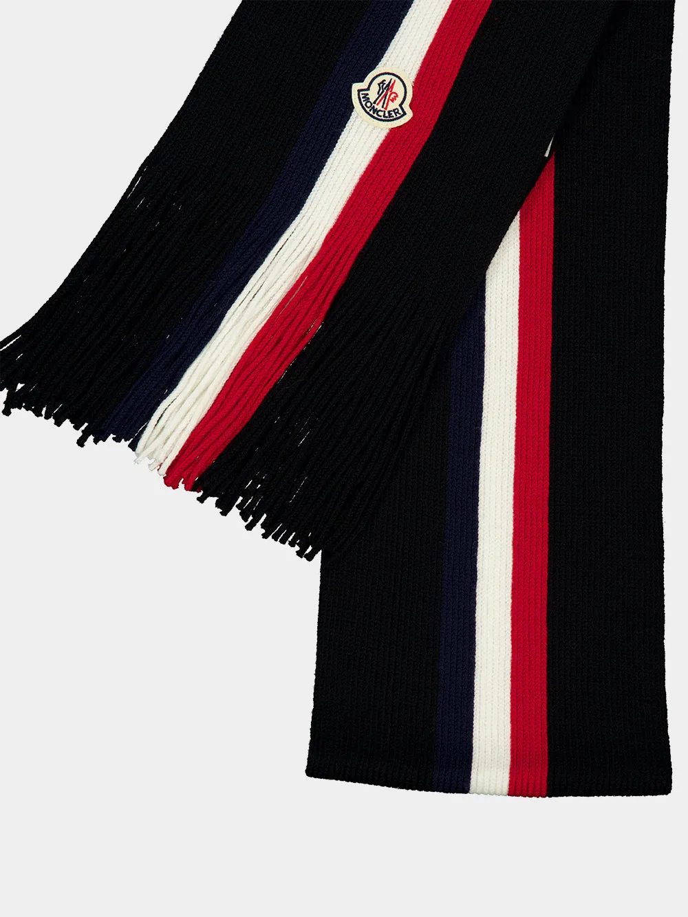 Black Tricolour Virgin Wool Scarf sold by Fashion Clinic product image thumbnail 4