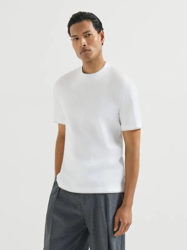 White Cotton Jersey Faux-Layer T-Shirt made by Brunello Cucinelli