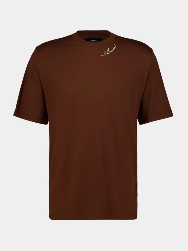 Tobacco Brown Script Cotton T-Shirt made by AMIRI