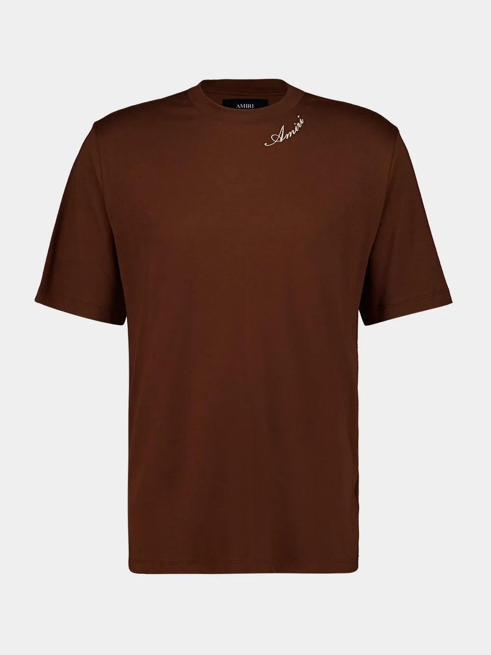 Tobacco Brown Script Cotton T-Shirt sold by Fashion Clinic