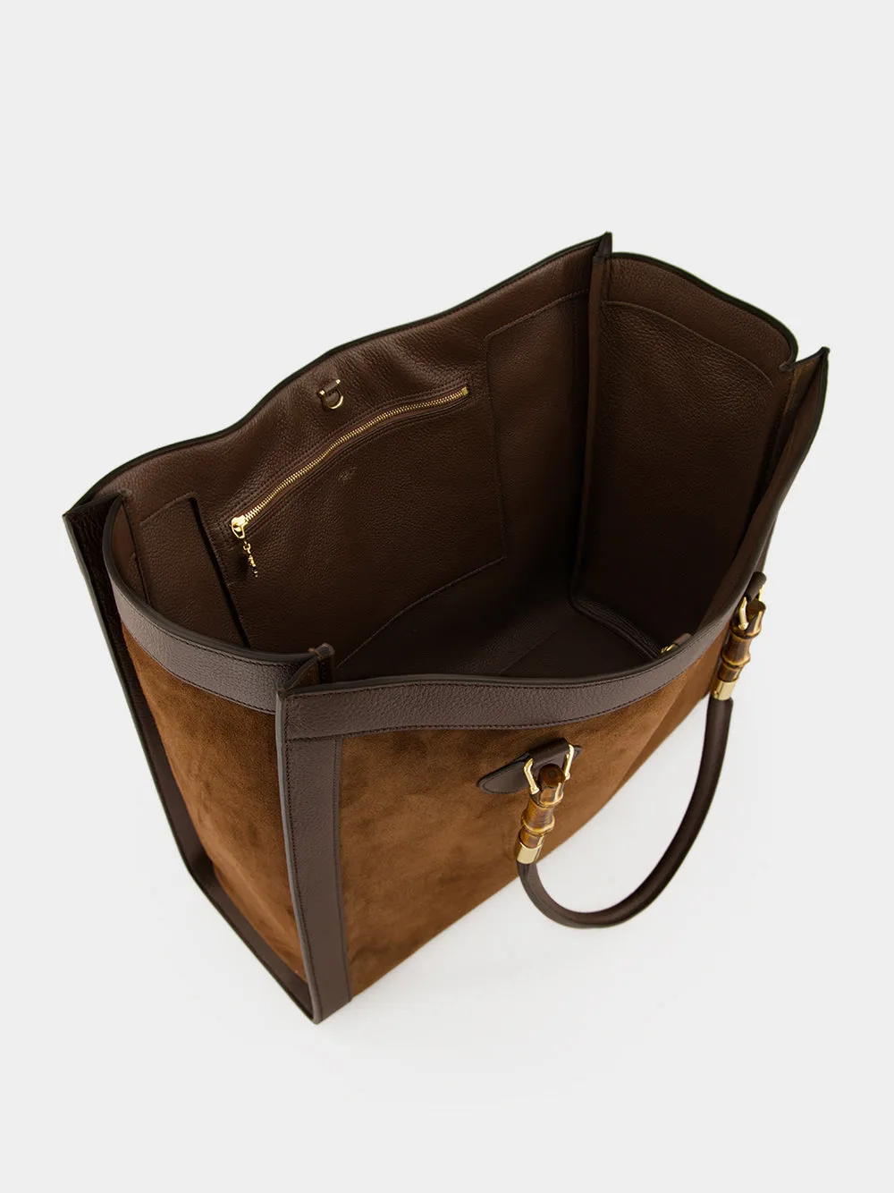 Dark Brown Suede Bamboo Large Tote Bag sold by Fashion Clinic product image thumbnail 5