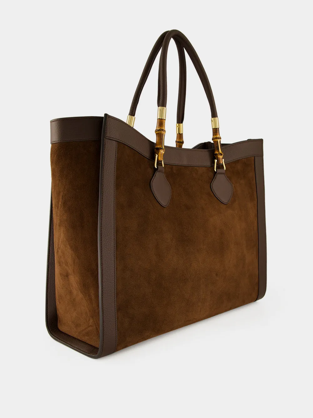 Dark Brown Suede Bamboo Large Tote Bag sold by Fashion Clinic product image thumbnail 2