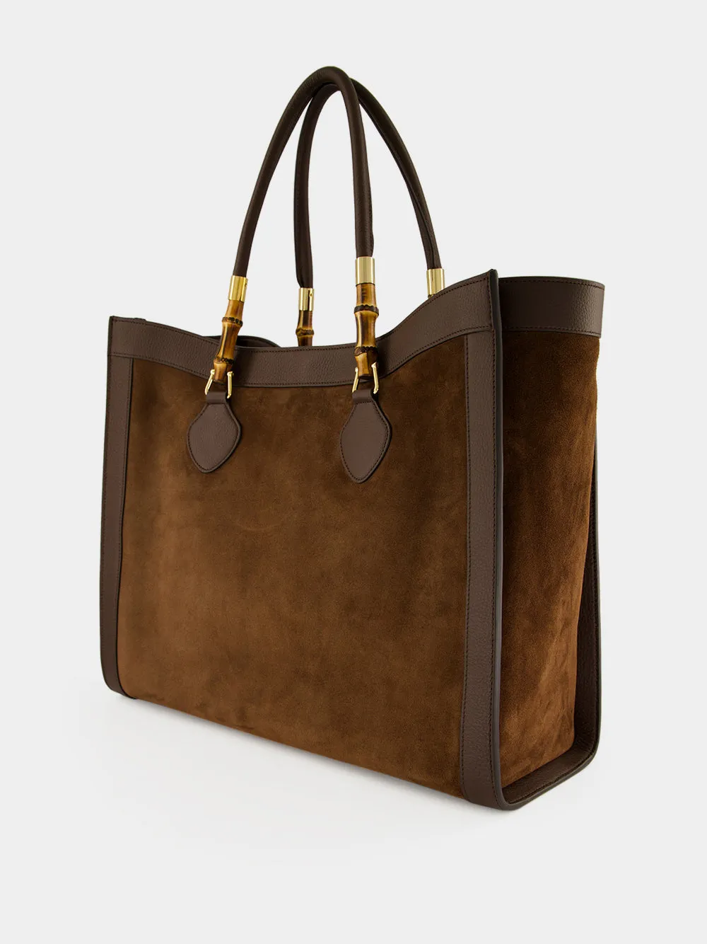 Dark Brown Suede Bamboo Large Tote Bag sold by Fashion Clinic product image thumbnail 4