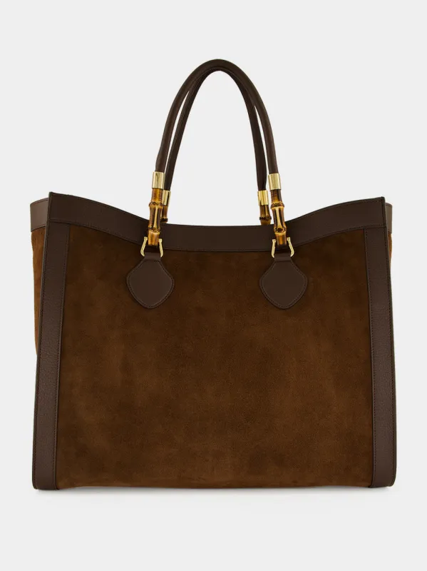Dark Brown Suede Bamboo Large Tote Bag made by Gucci