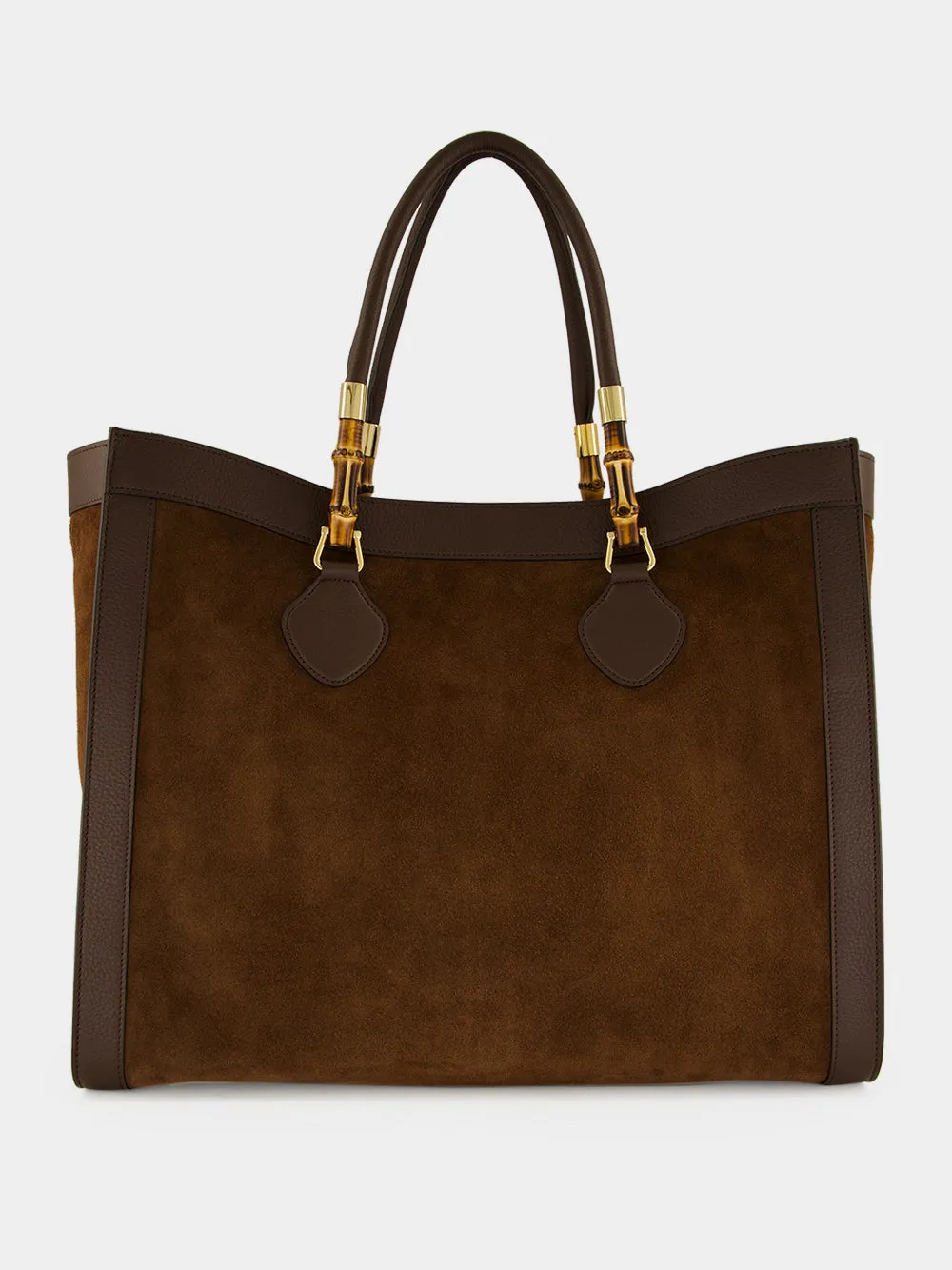 Dark Brown Suede Bamboo Large Tote Bag sold by Fashion Clinic