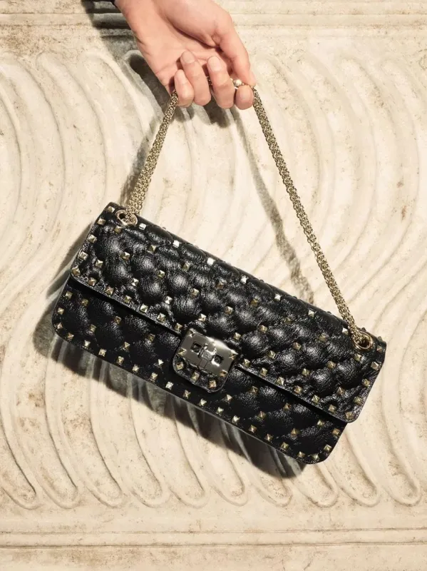 Black Rockstud Spike Quilted Shoulder Bag made by Valentino Garavani