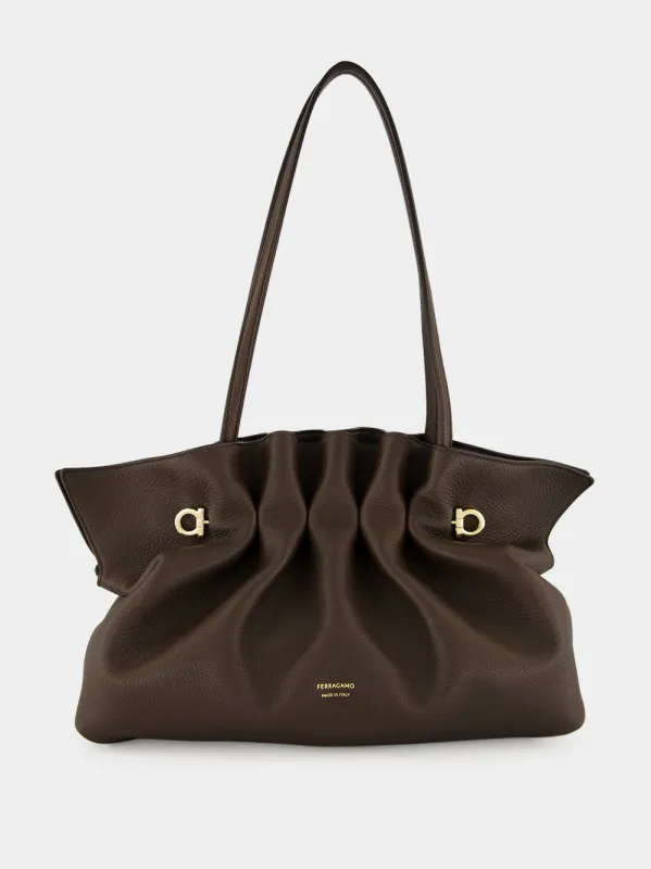 Dark Brown Medium Soft Leather Bag made by Salvatore Ferragamo