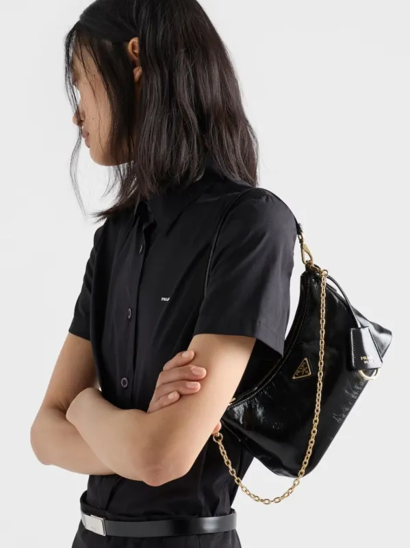 Black Glossy Leather Mini Shoulder Bag made by Prada
