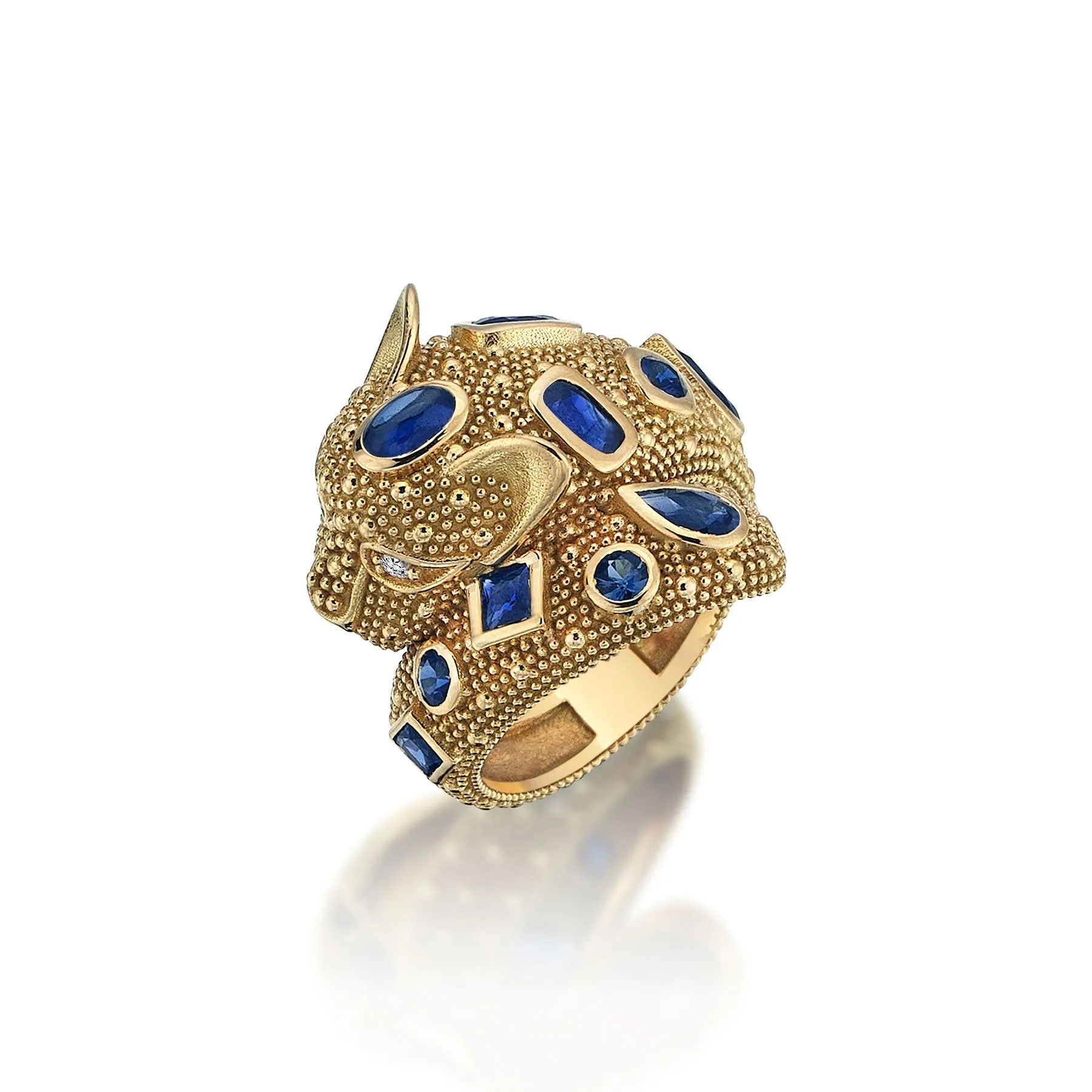 Sapphire Panther Gold Ring sold by Oriental Monkey