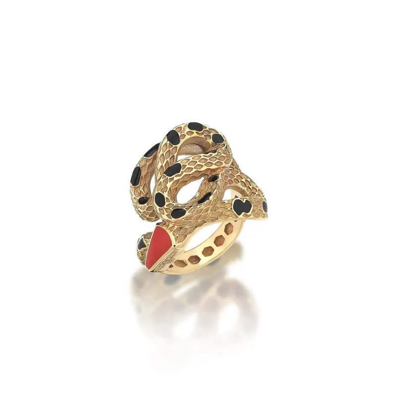 Black Dot Snake Gold Ring sold by Oriental Monkey