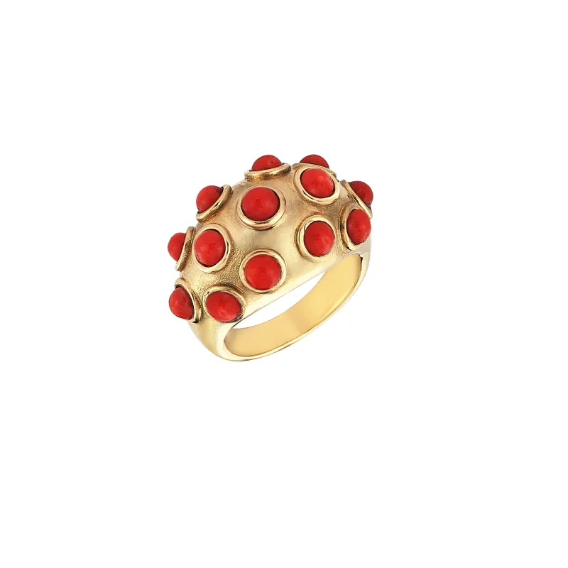 Hammam Gold Ring With Red Coral Dots sold by Oriental Monkey