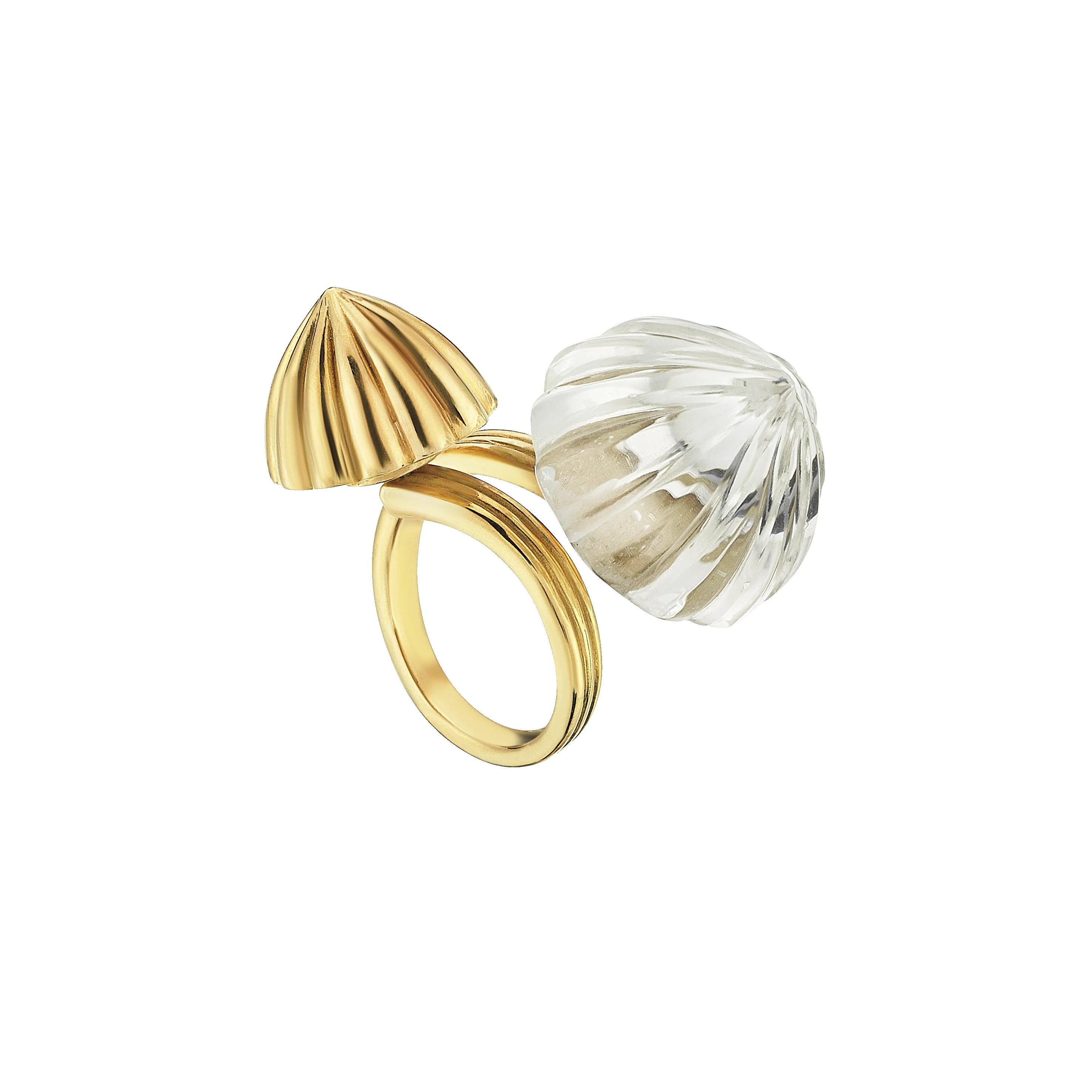 Double Dome Gold Ring Gold & White Quartz sold by Oriental Monkey