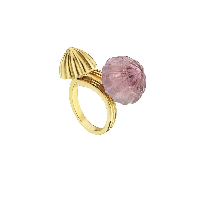 Double Dome Gold Ring Gold & Pink Amethyst sold by Oriental Monkey