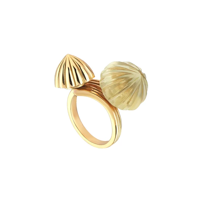 Double Dome Gold Ring Gold & Citrine sold by Oriental Monkey