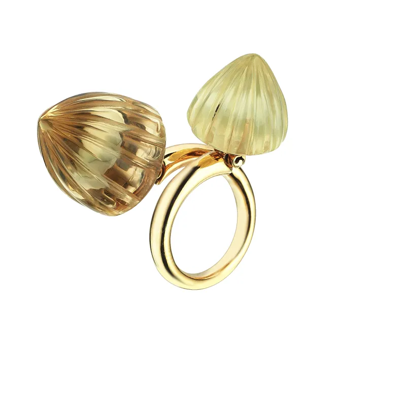 Double Dome Gold Ring Smoky Topaz & Citrine sold by Oriental Monkey