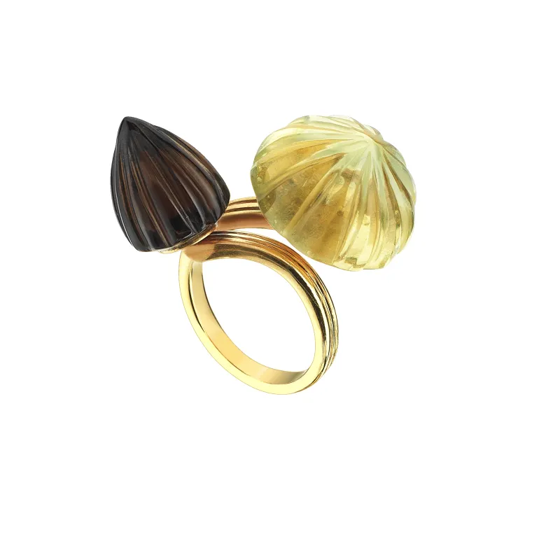 Double Dome Gold Ring Lemon Quartz & Topaz sold by Oriental Monkey