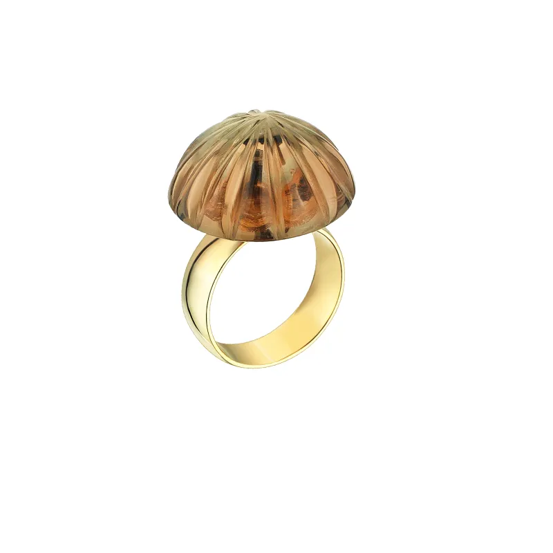 Mono Dome Gold Ring Smoky Topaz sold by Oriental Monkey