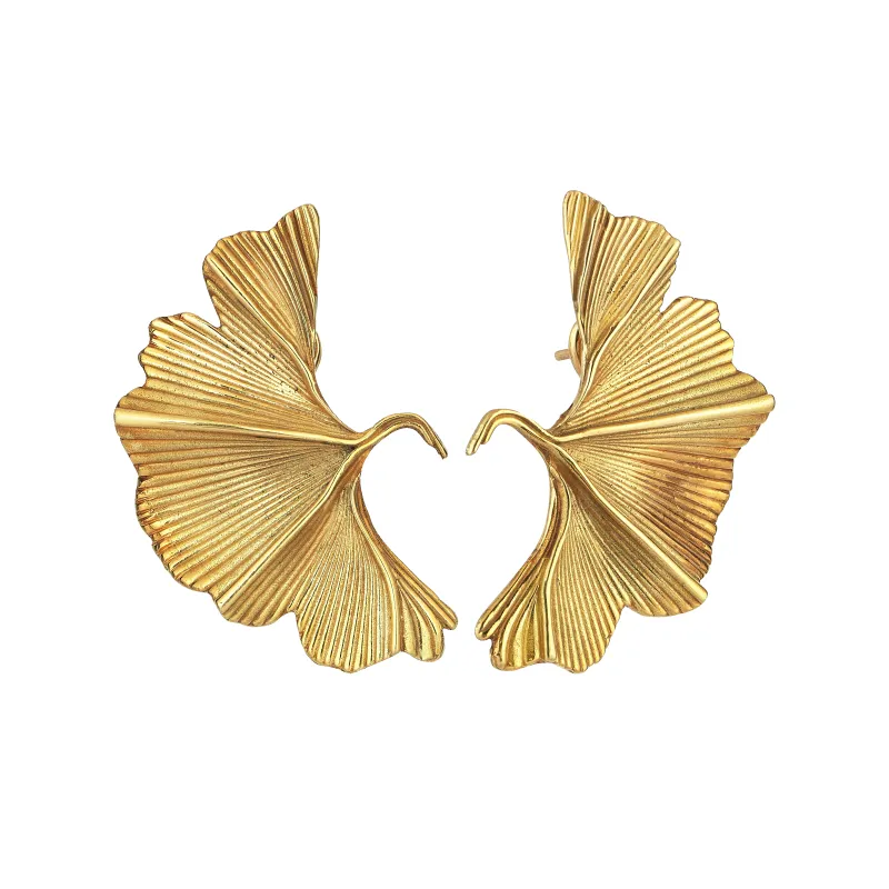 Ginkgo Biloba Gold Earrings sold by Oriental Monkey