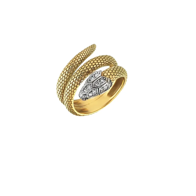 Diamond Head Gold Snake Ring sold by Oriental Monkey