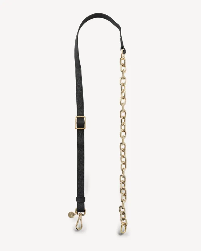 Feature Strap Chain Gold Link + Black Leather sold by Saben